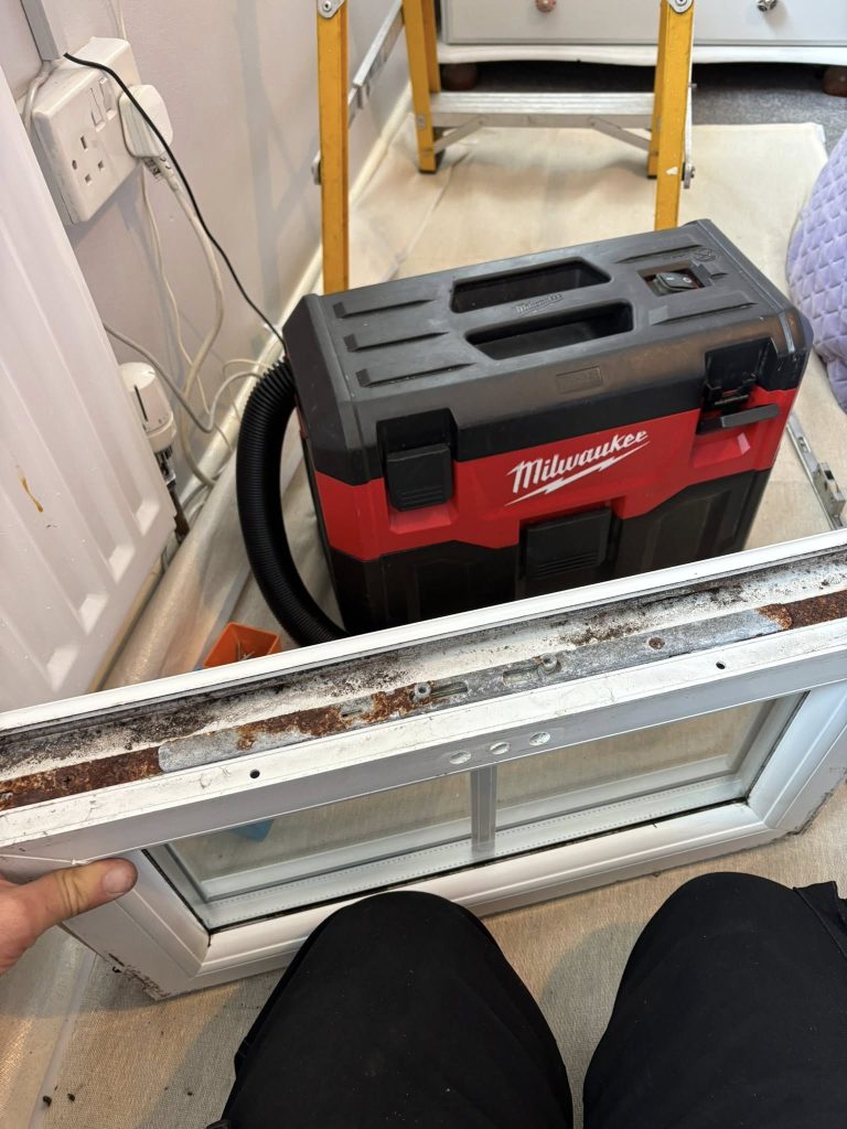 uPVC window frame has rust on its edges 