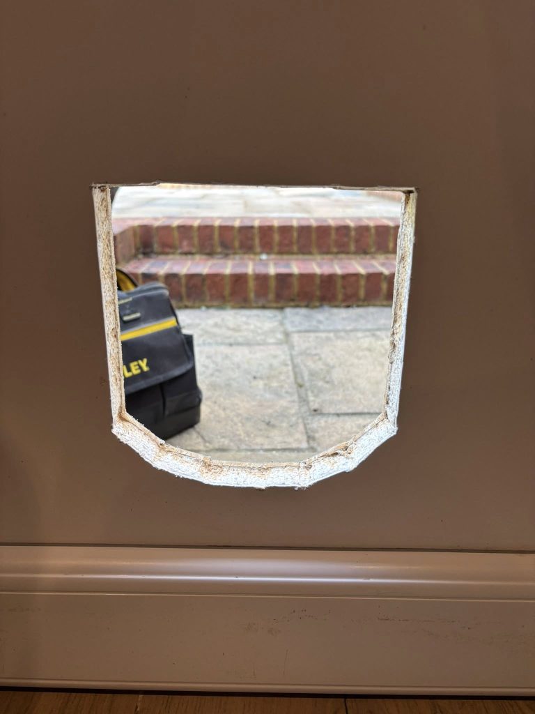 A cut on a UPVC door